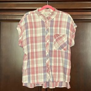 Vintage Hearts Button Down Plaid Short Sleeve Shirt - Size XL - NWT